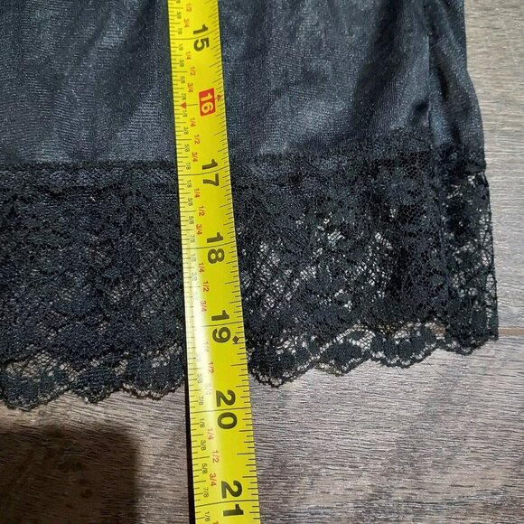 Half Dress Slip Vintage Made in USA Black Nylon Silky Shiny Lace On Bottom - Picture 8 of 9